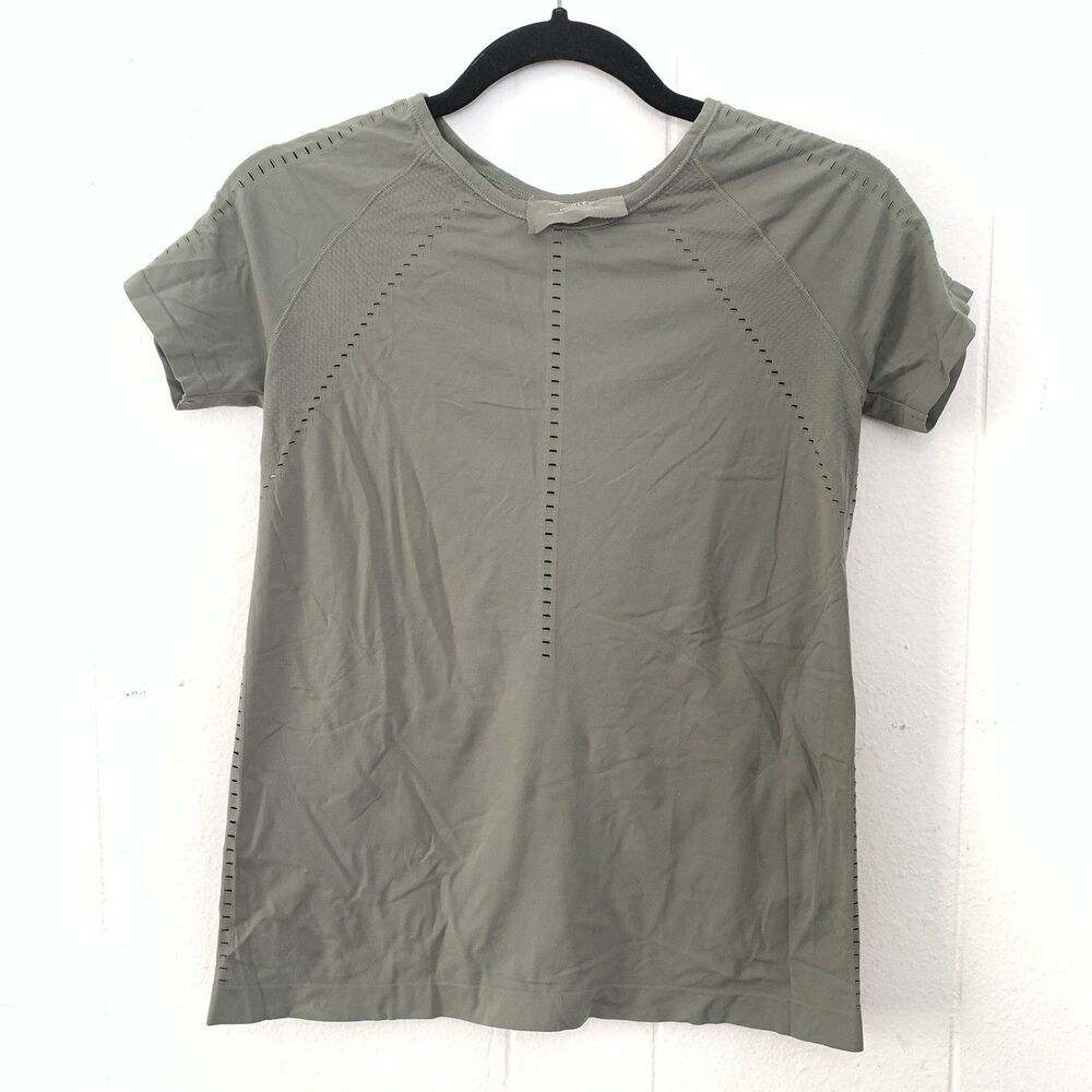 Athleta Womens Small Seamless Short Sleeve Athletic Top Sage Green Vented